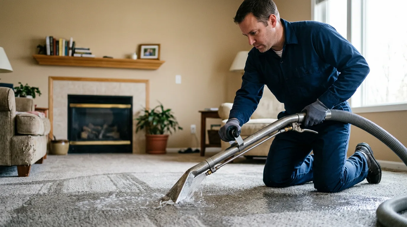 Water damage restoration technician working near Dale, TX